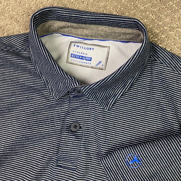 Twillory Athleisure Polo Shirt Men's Large Blue White Stripe Performance Golf - Picture 1 of 11